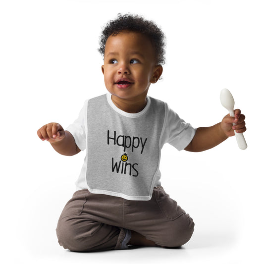 Happy Wins Embroidered Baby Bib